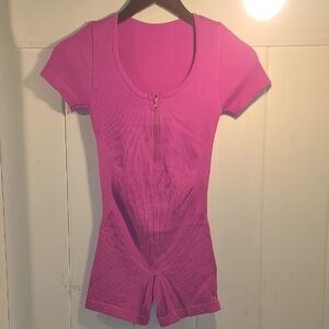 Pink Women's Ribbed Zip-Up Top